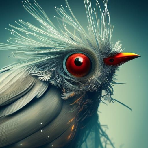 Ghost Robin Bird Portrait with Tinsel and Smoke