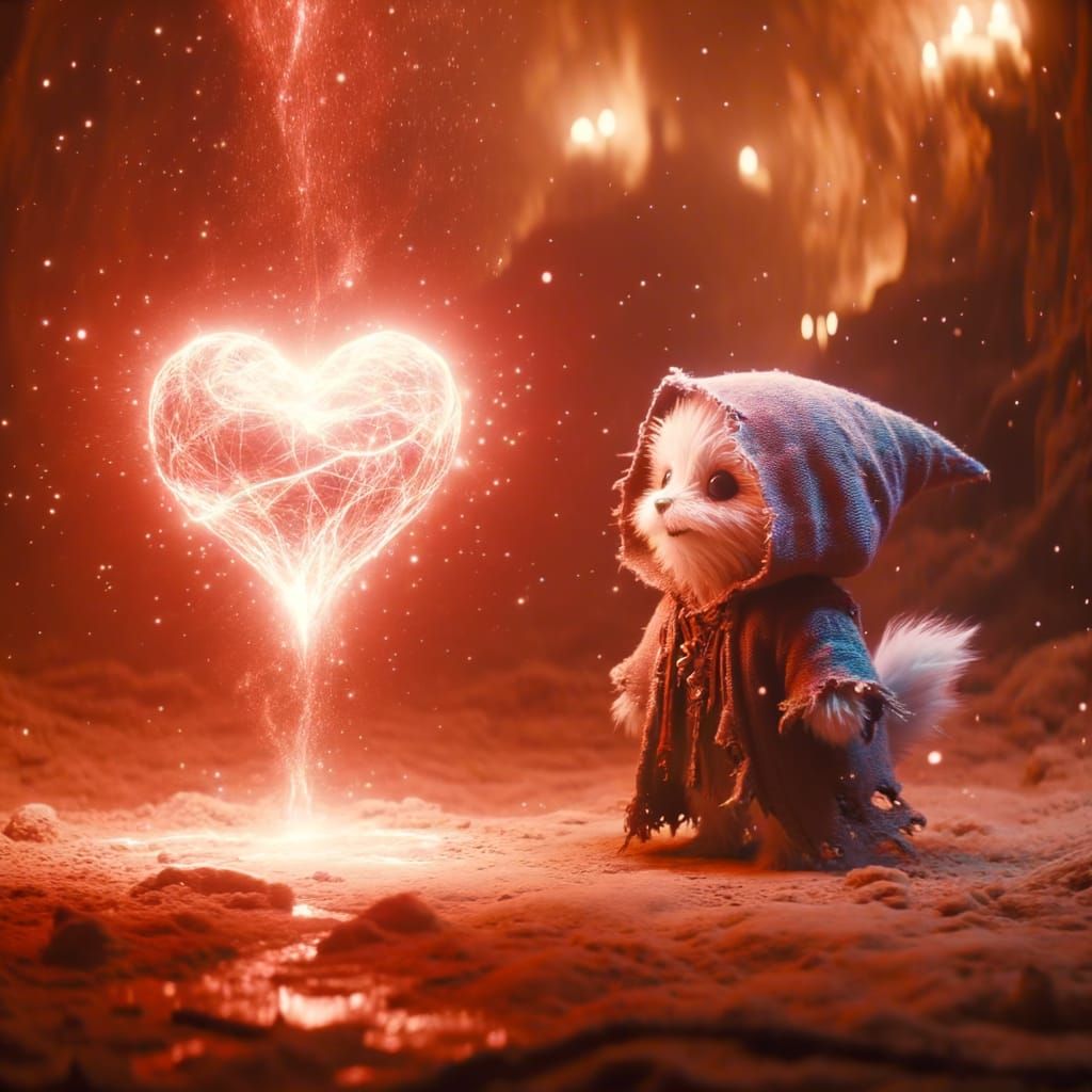 Adorable Furry Merchant Under Heart-Shaped Energy Field