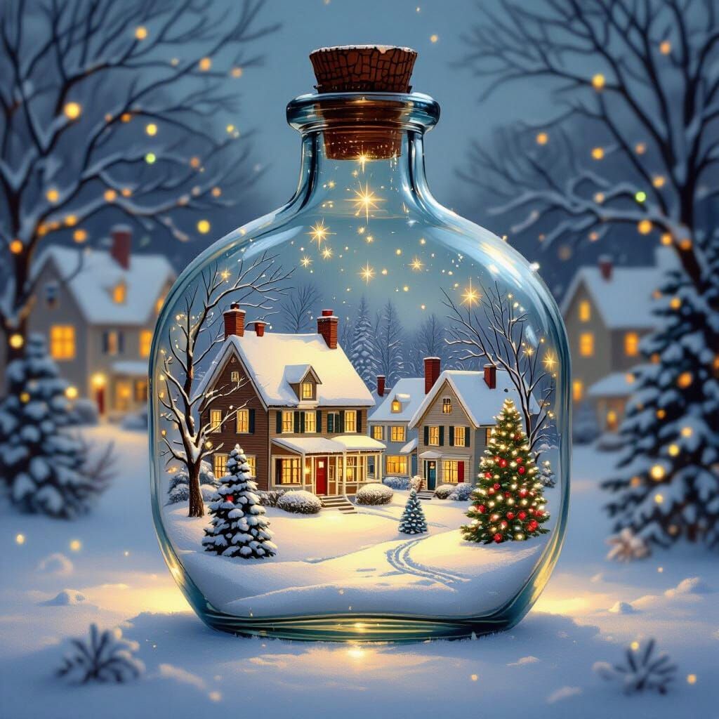 Christmas Town in a Bottle, Nostalgic Painting