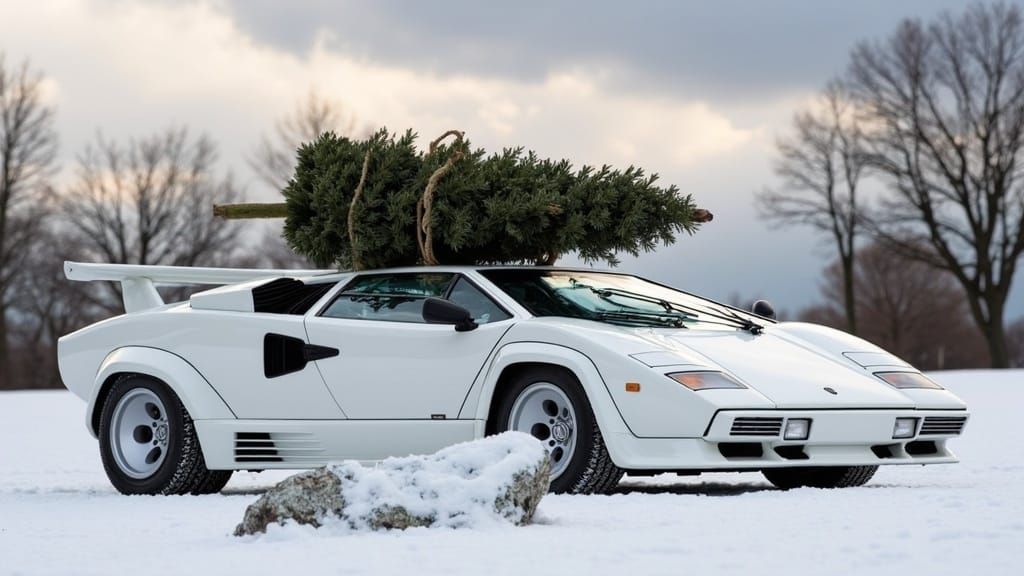 Snowy Winter Wonderland with Sleek Lamborghini Countach