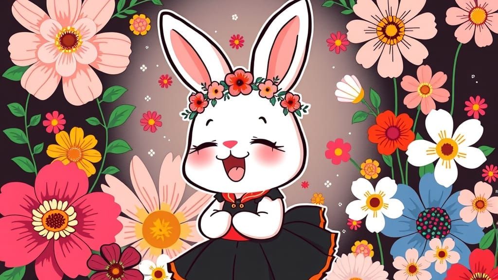 Cute Kawaii-Chibi Bunny with Floral Crown