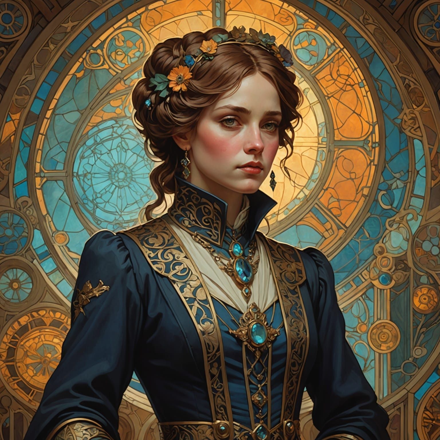 Whimsical Characters in Art Nouveau Digital Painting
