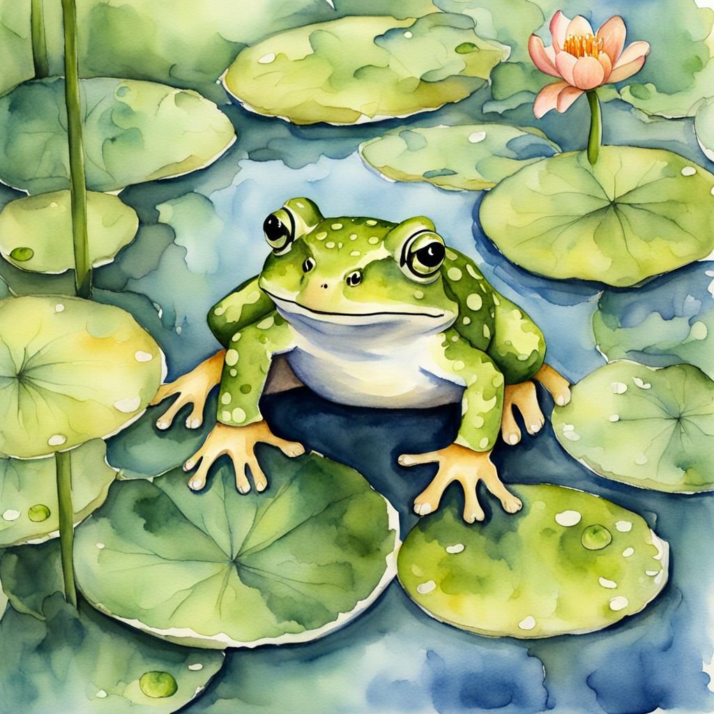 Frog Prince in Lily Pad Kingdom: Watercolor Art