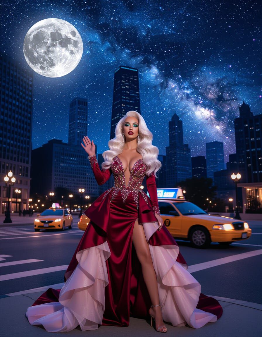 Impressionist Painting of a Temptress Waving for a Taxi