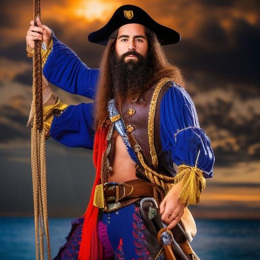 Pirate Mage Casting Spell on Ship at Dusk