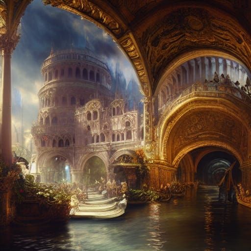 Underwater Renaissance Venice: Hyper-Detailed Oil Painting