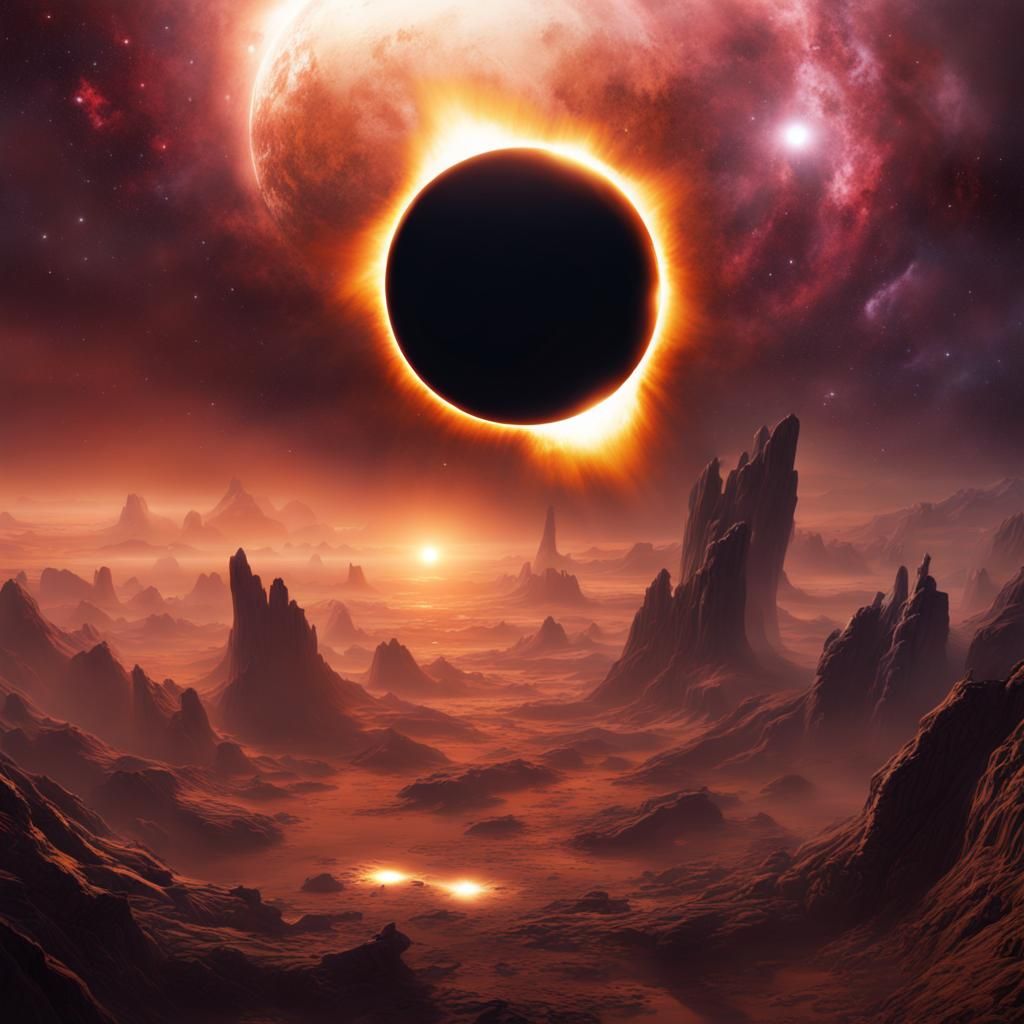 Spectacular Solar Eclipse with Nebula Background