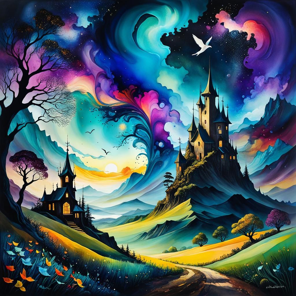 Abstract Wonderland: Mixed Media Alcohol Ink Landscape