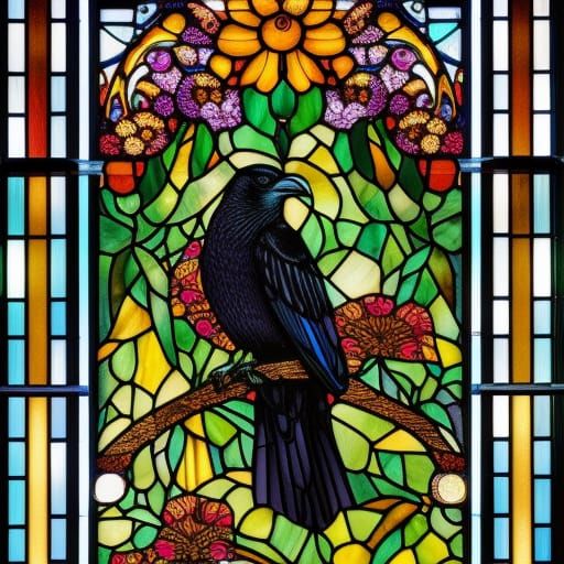 Gothic Art Nouveau Raven in Flowered Tree