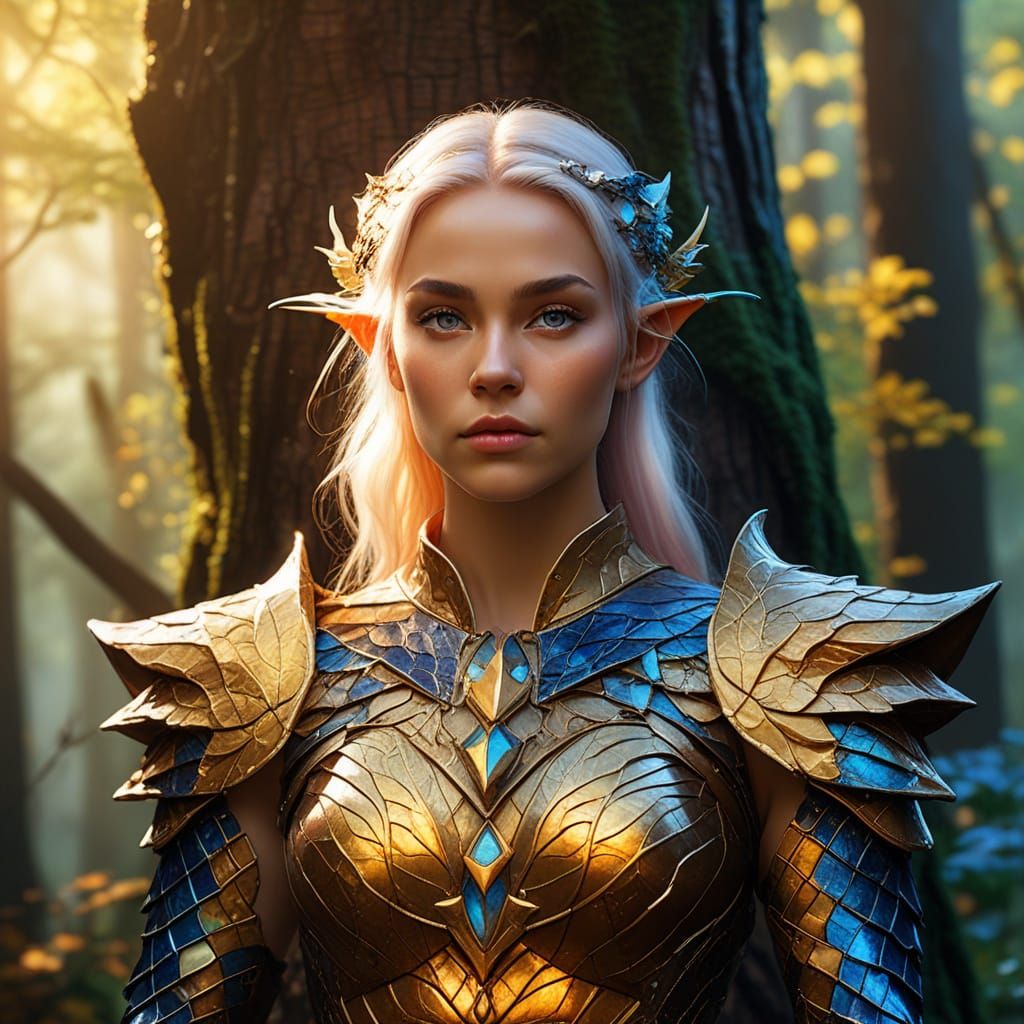 Elven Warrior in Dragon Scale Armor: Oil Painting