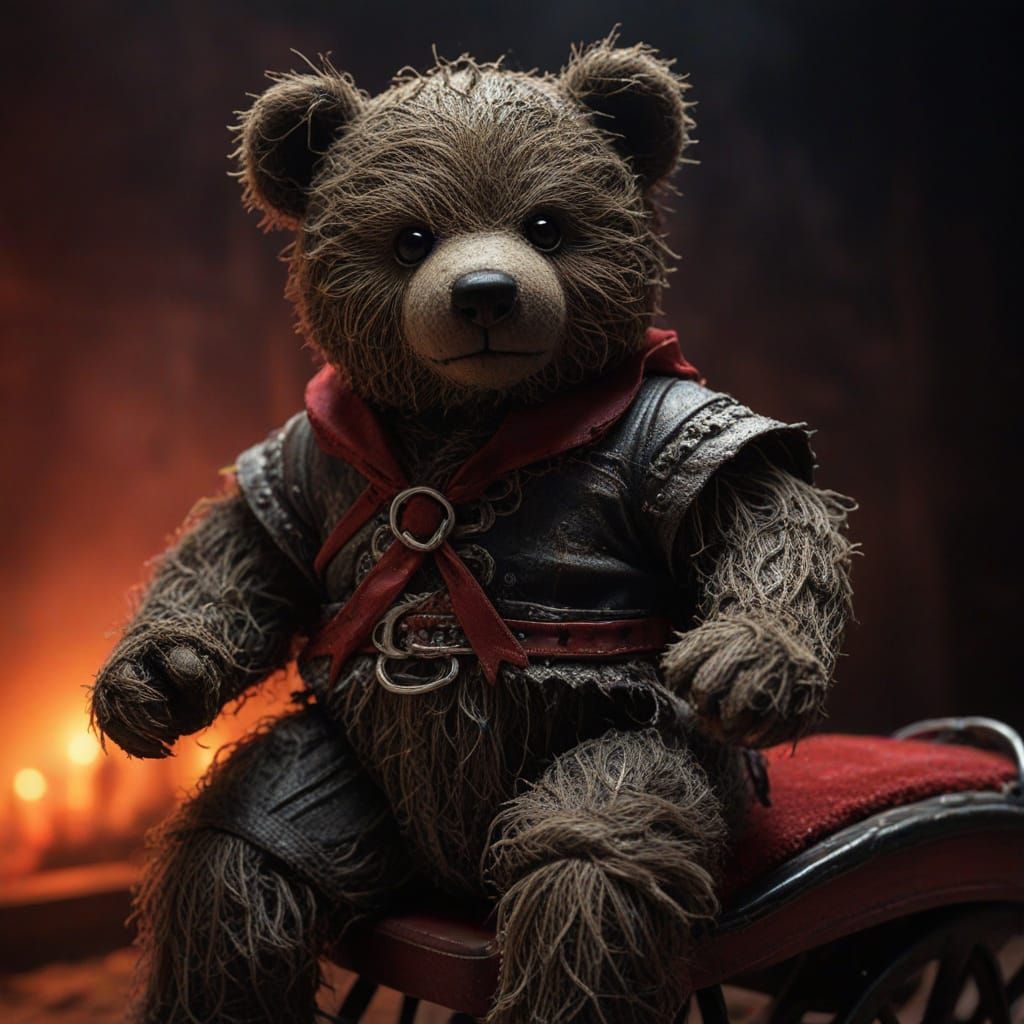 Sinister Teddy Bear with LED Eye on Rocking Horse