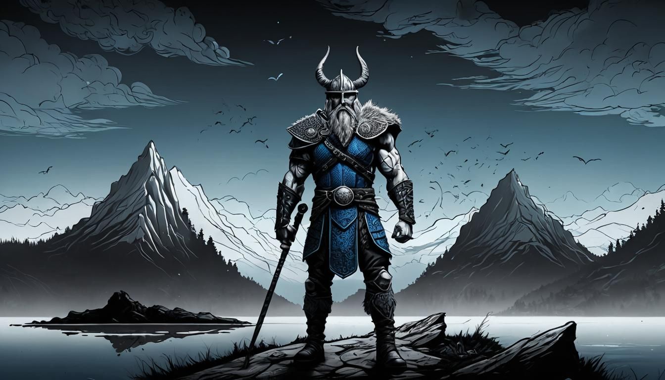 Viking Warrior in Fierce Doodle Art