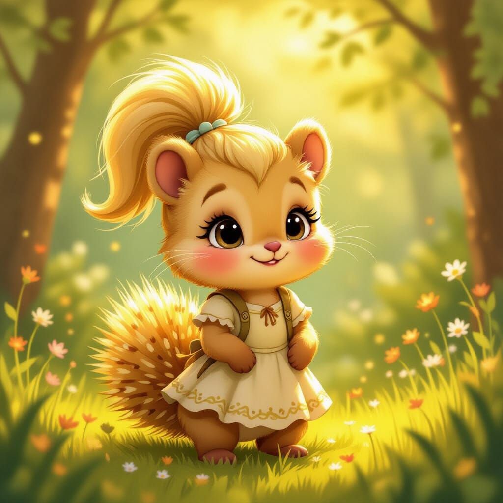 Cute Yellow Porcupine Nymph in Golden Hour Light