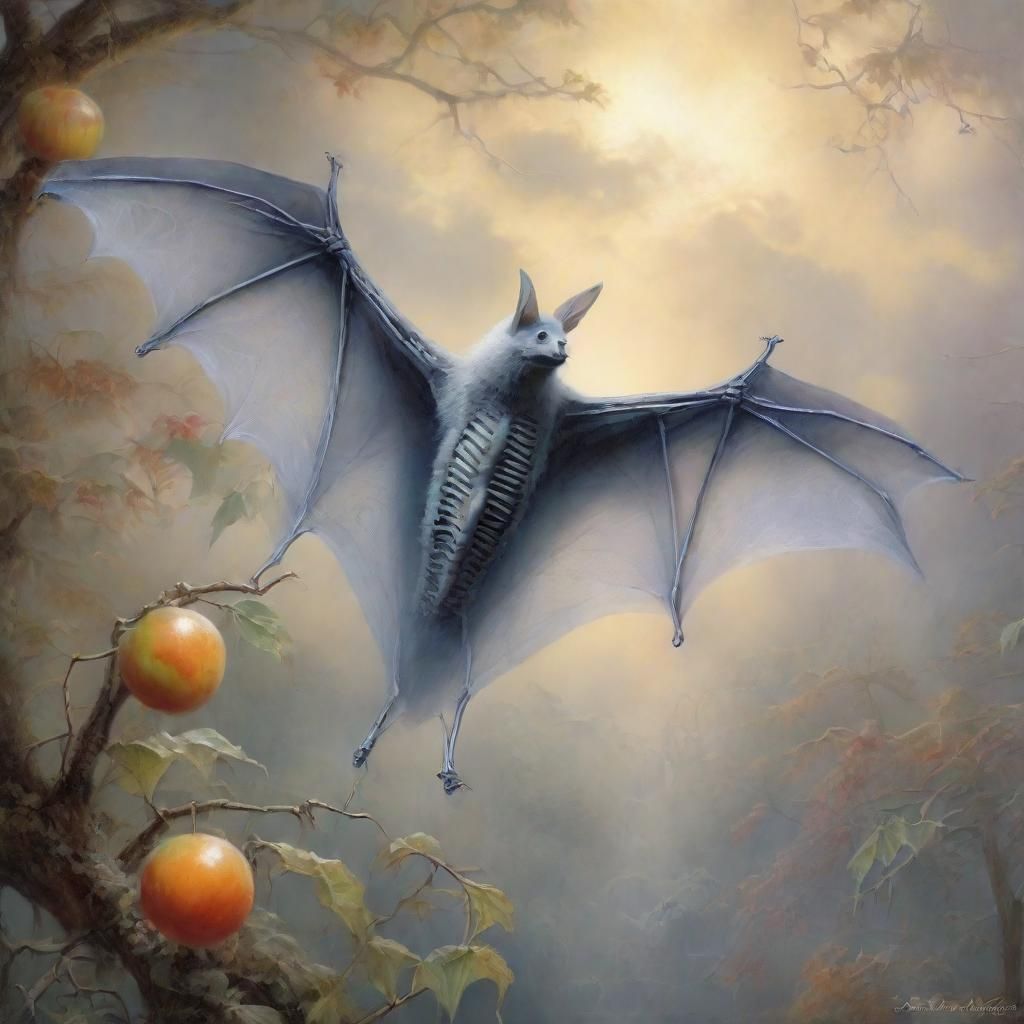 Ethereal White Fruit Bat Skeleton in Mist