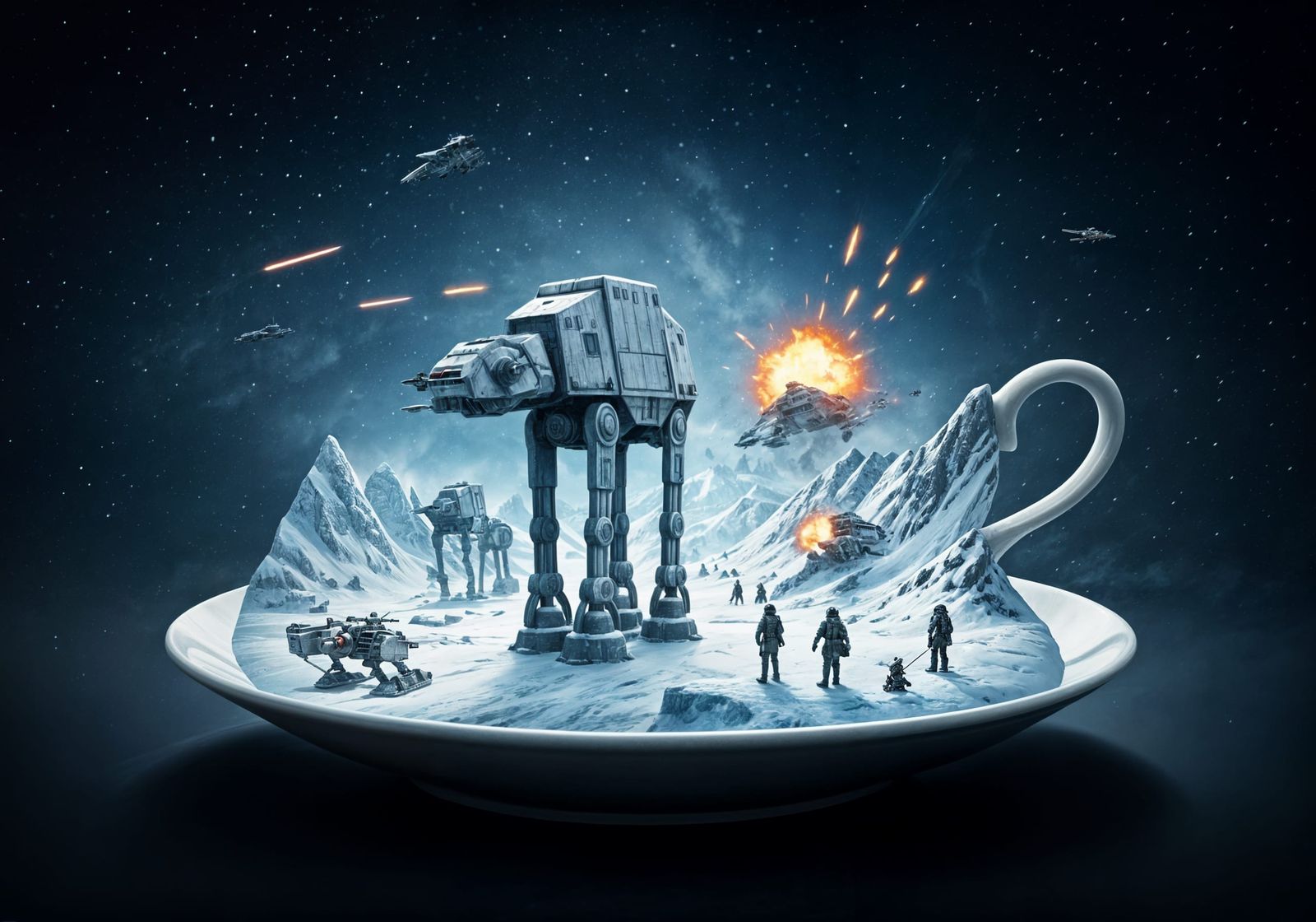 Star Wars Hoth Battle in a Teacup Diorama