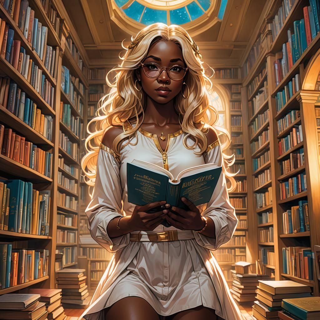Nerdy Angel Reading in Ethereal Comic Book Art