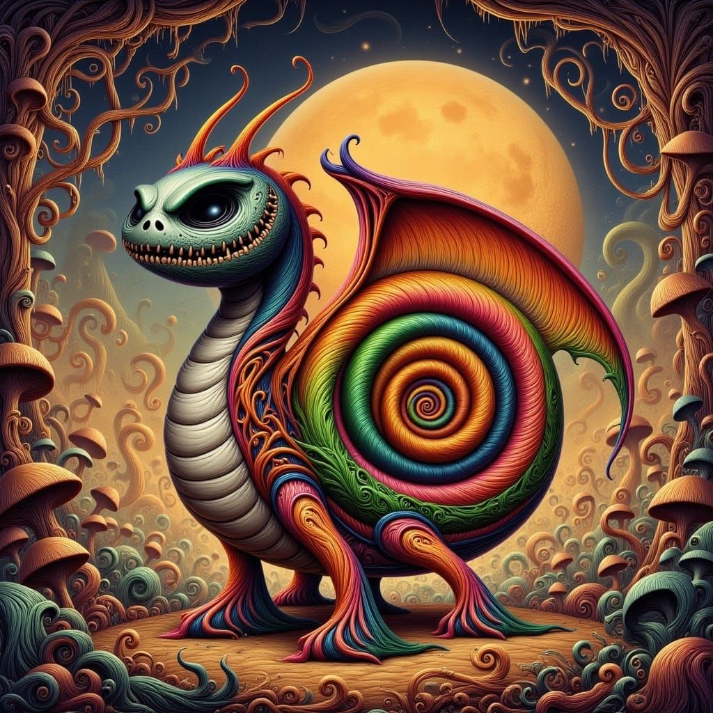 Dragon Flight Before a Giant Moon