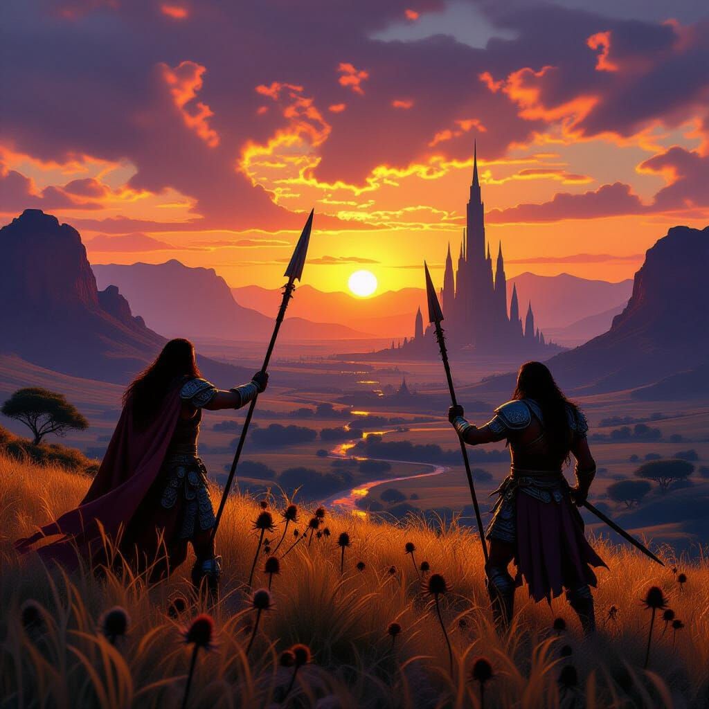 Pictish Warriors Conjure Spells at Sunset