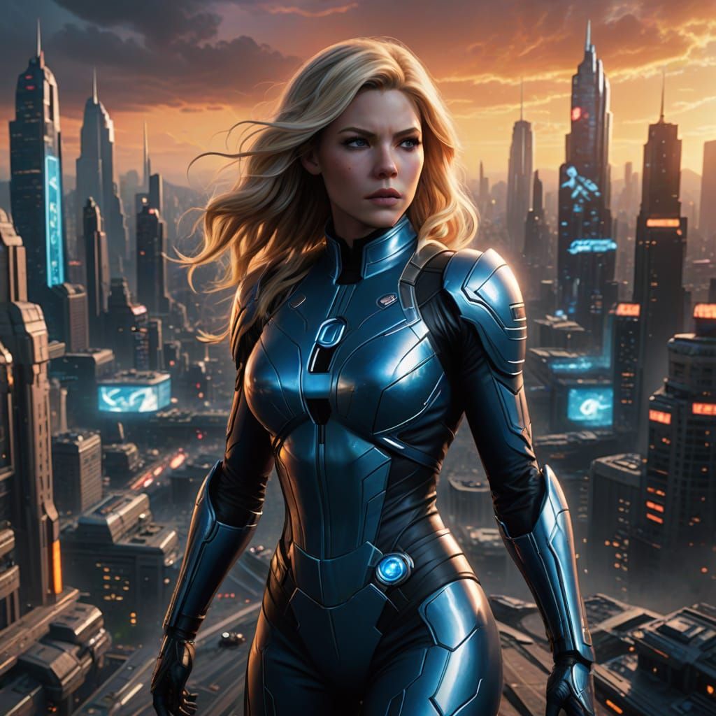 Empowered Sue Storm in Metallic Fantastic Four Suit