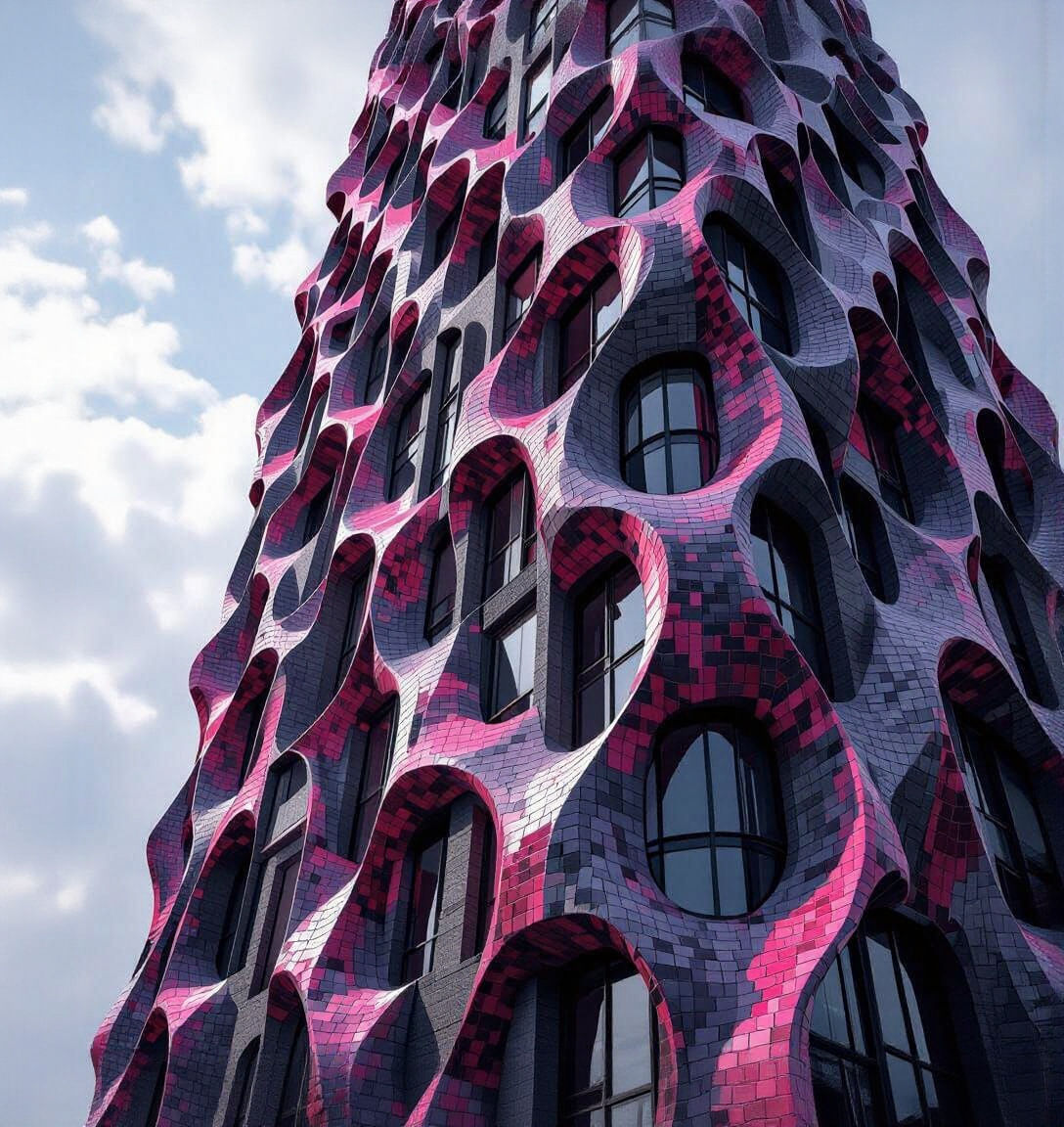 Dystopian Skyscraper with Arabesque Brick Facade