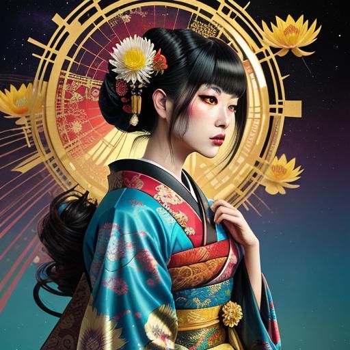 Geisha in Mirrored Reflection: A Dark Fantasy Portrait