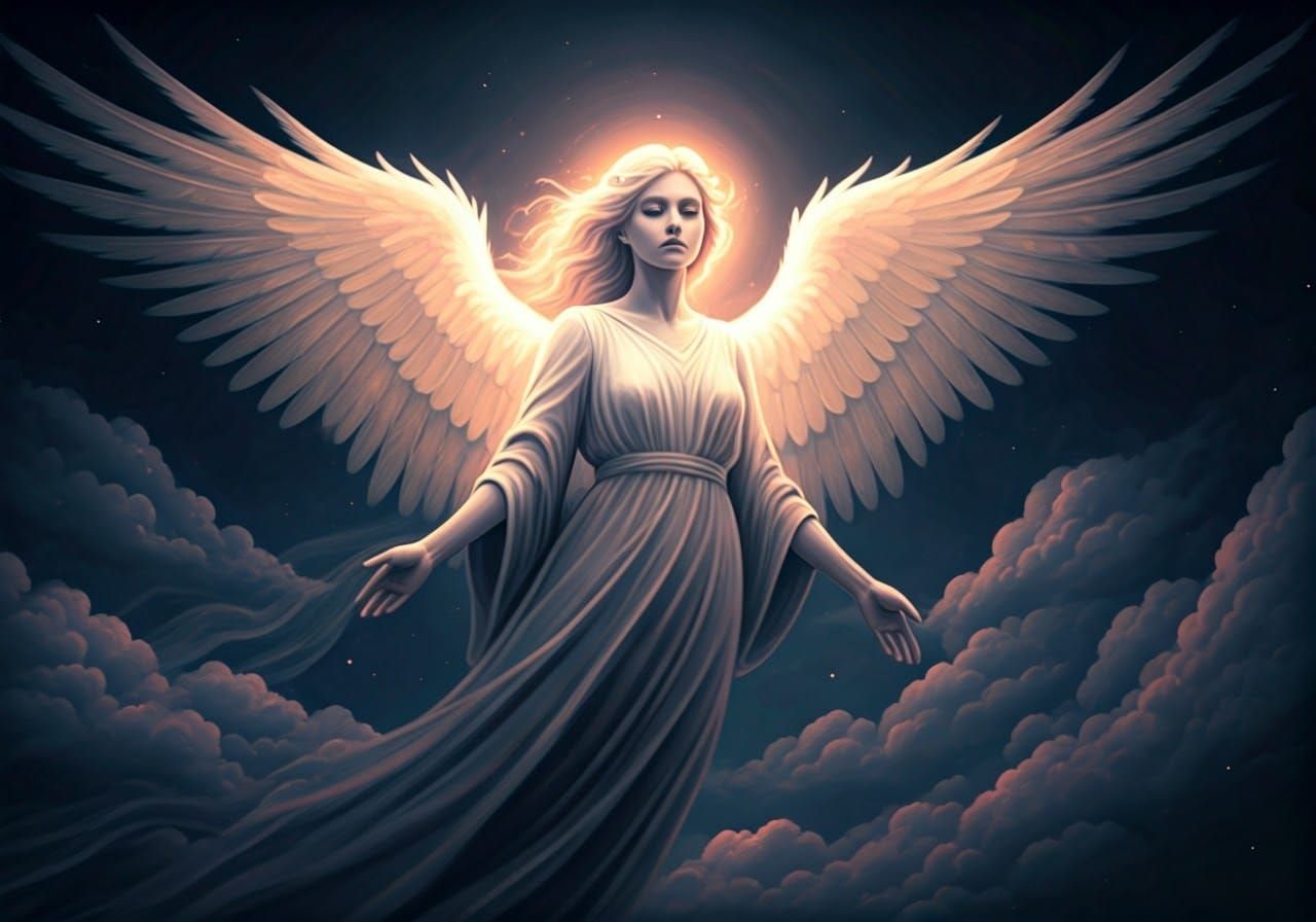 Ethereal Cloud Angel in a Dreamlike Sky