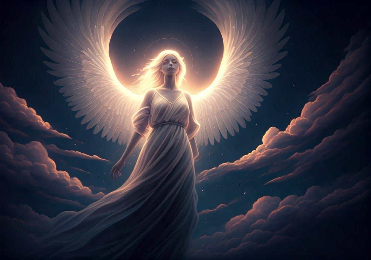 Ethereal Cloud Angel in a Dreamlike Sky