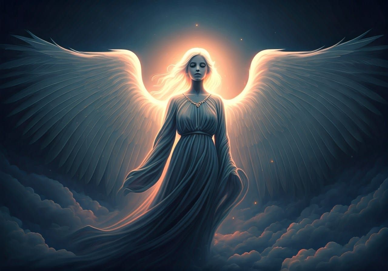 Ethereal Cloud Angel in a Windswept Sky