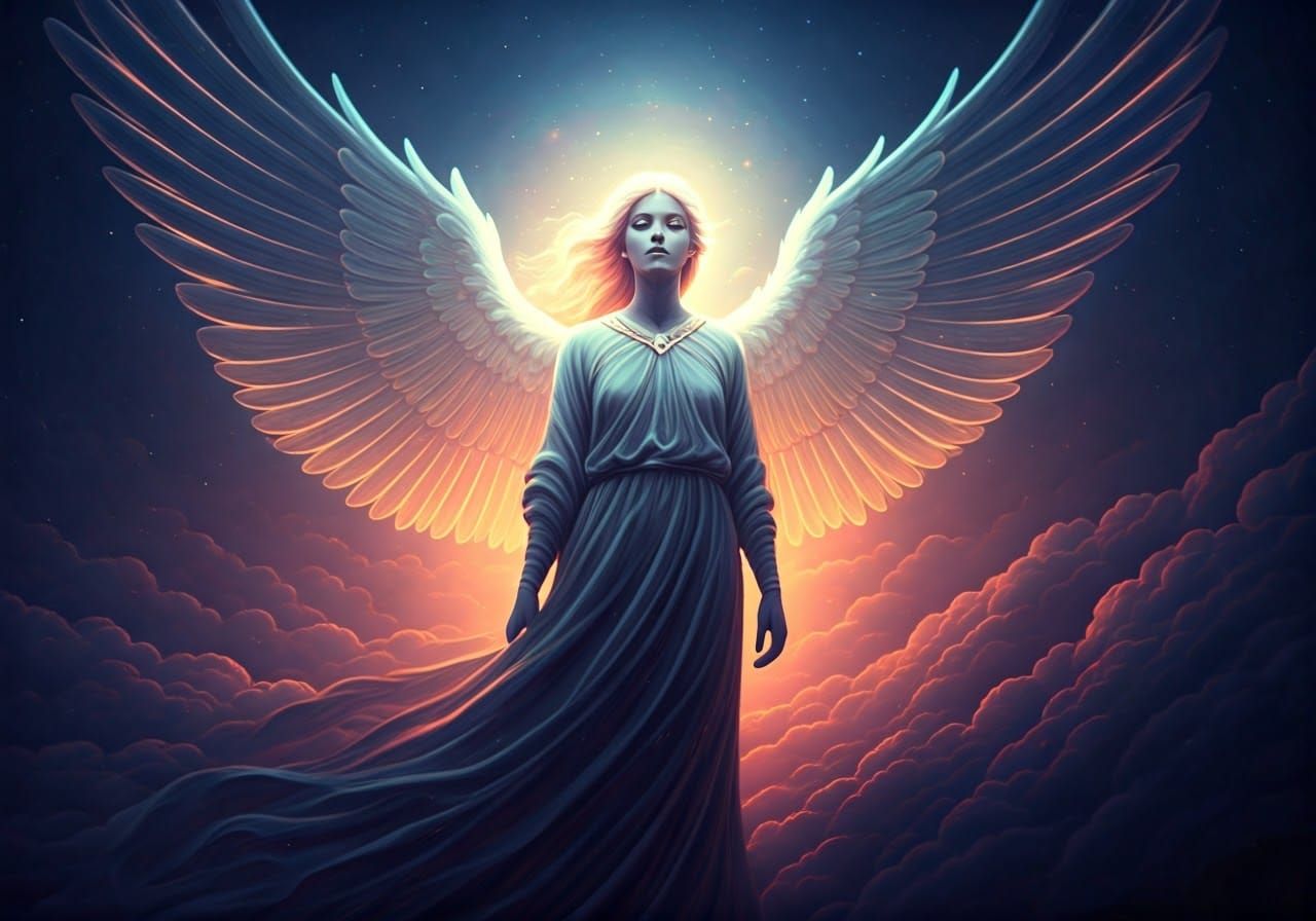 Ethereal Cloud Angel in a Swirling Sky