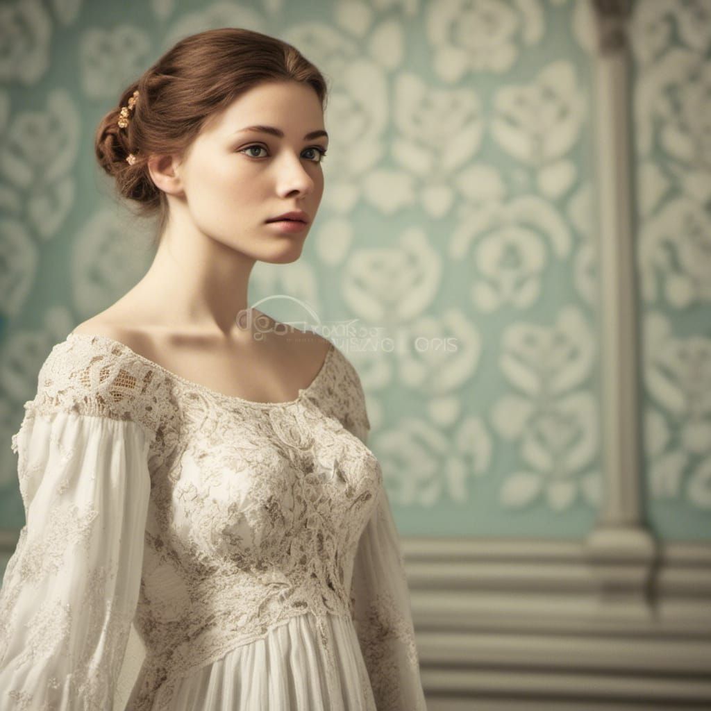 Beautiful Girl in White Gown, Realistic Photography