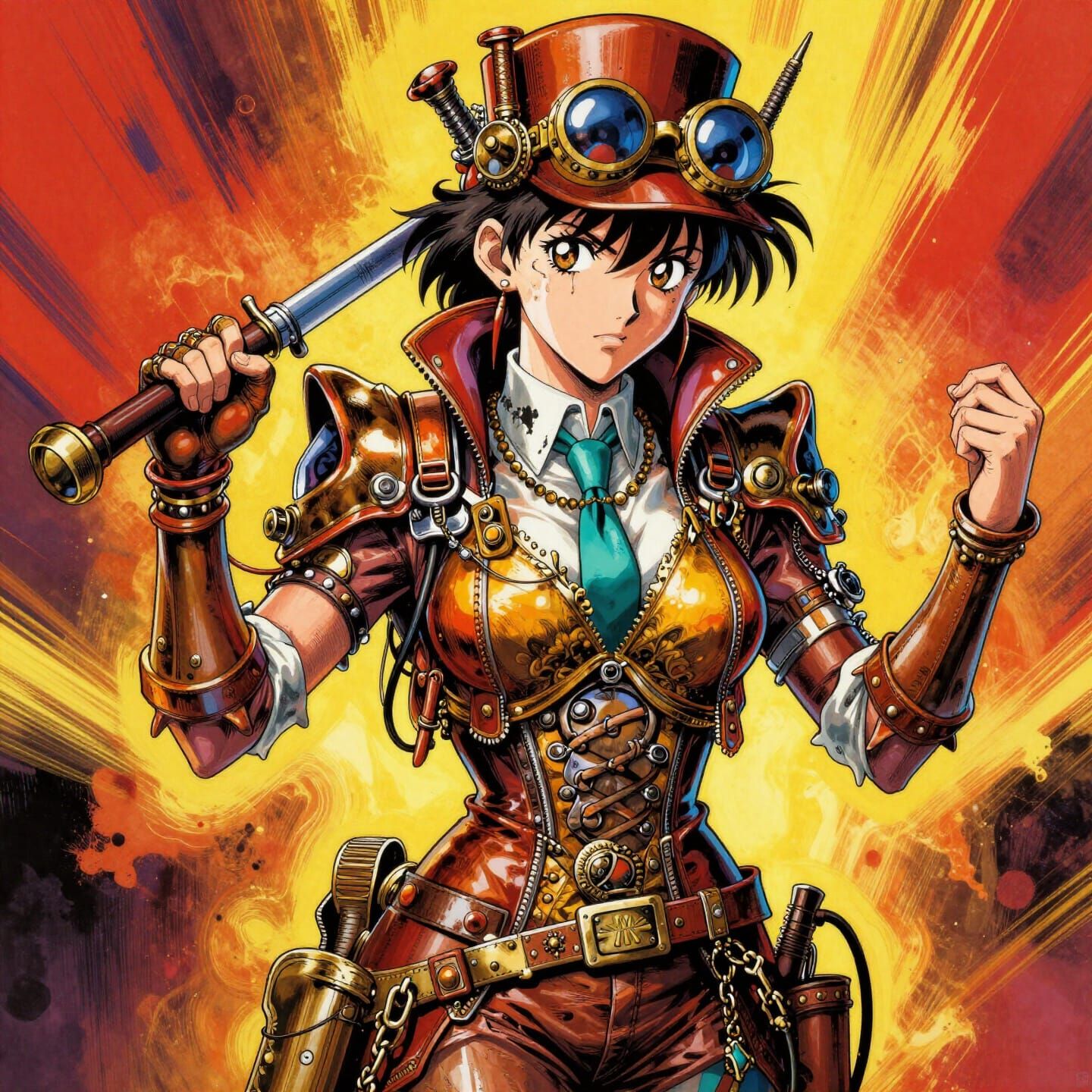 Steampunk Teacher Tricia Helfer in Vibrant Colors