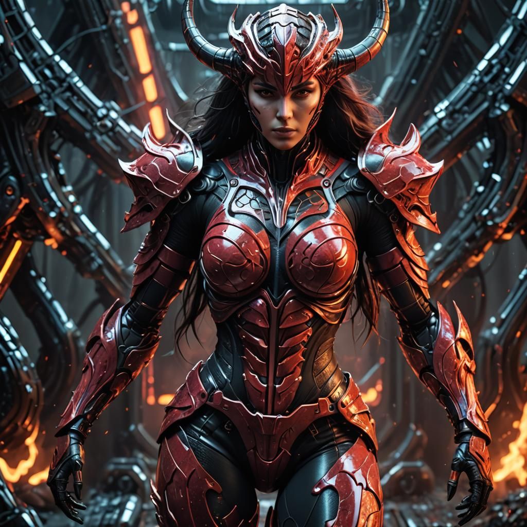 Armored Demon Woman in Organic 3D Mesh