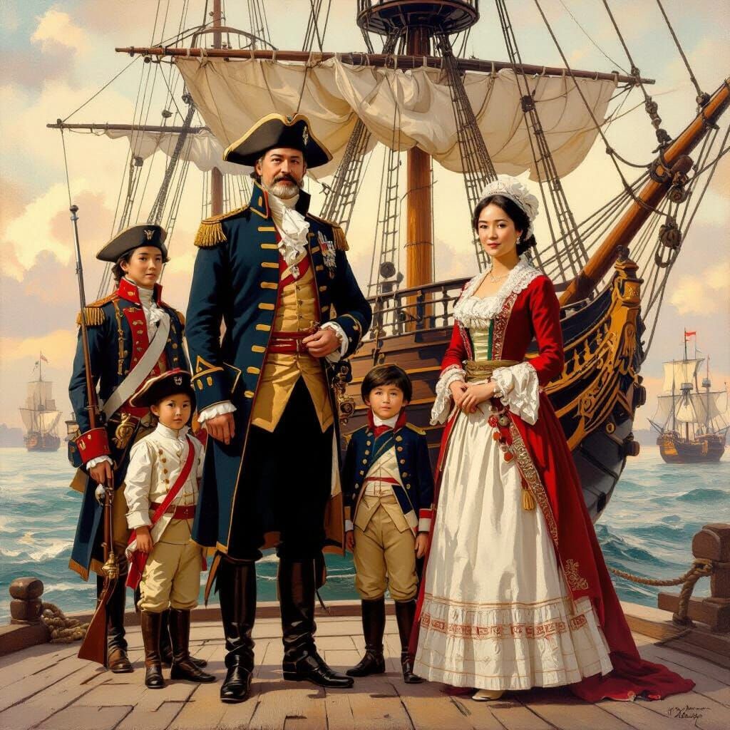 Georgian Admiral and Family: 18th Century Portrait