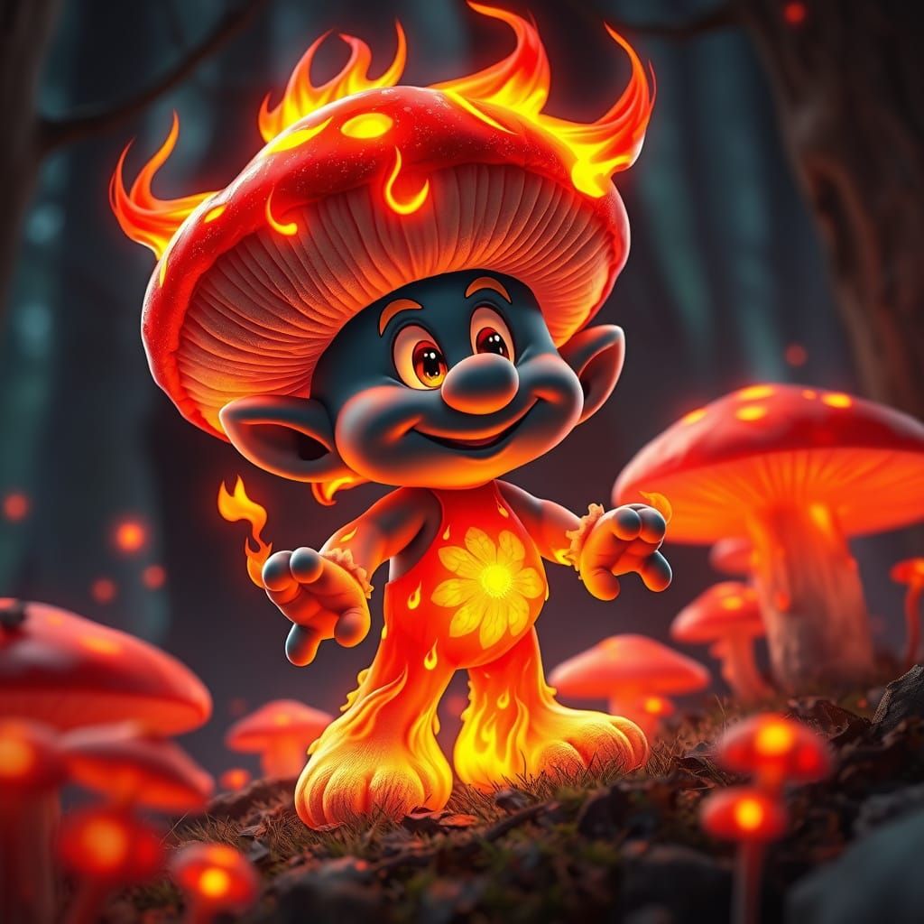 Fiery Smurf in Enchanted Forest, 3D Anime Style