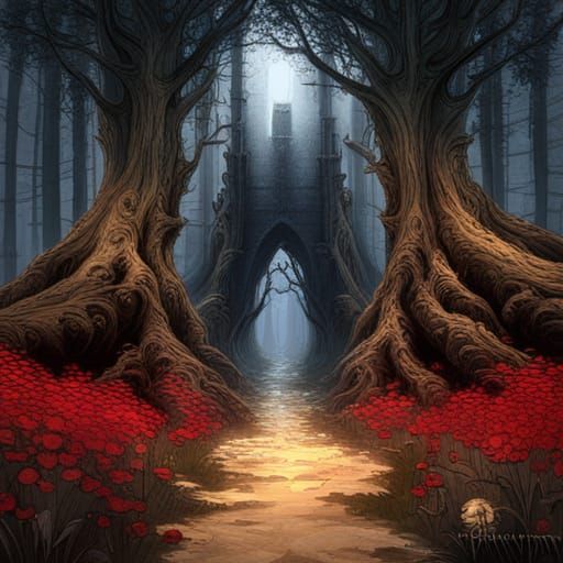 Enchanted Forest Grove with Glowing Flowers