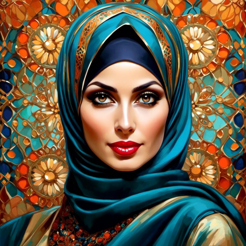 Confident Hijabi Woman in Art Deco Style