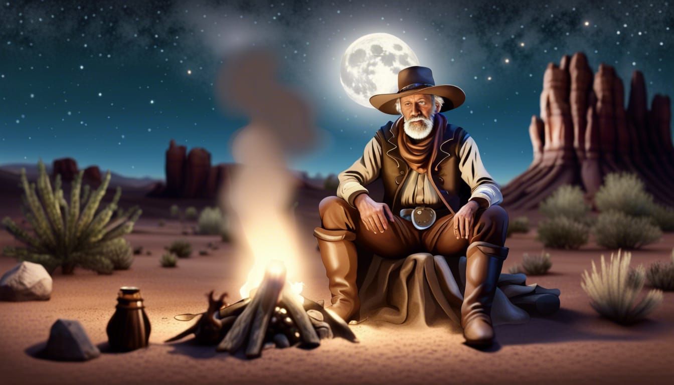 Cowboy Campfire Under the Milky Way