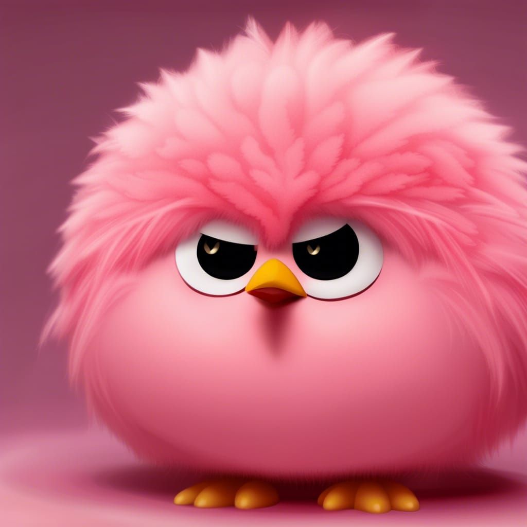 Angry Pink Bird: Fluffy, Round, and Cute