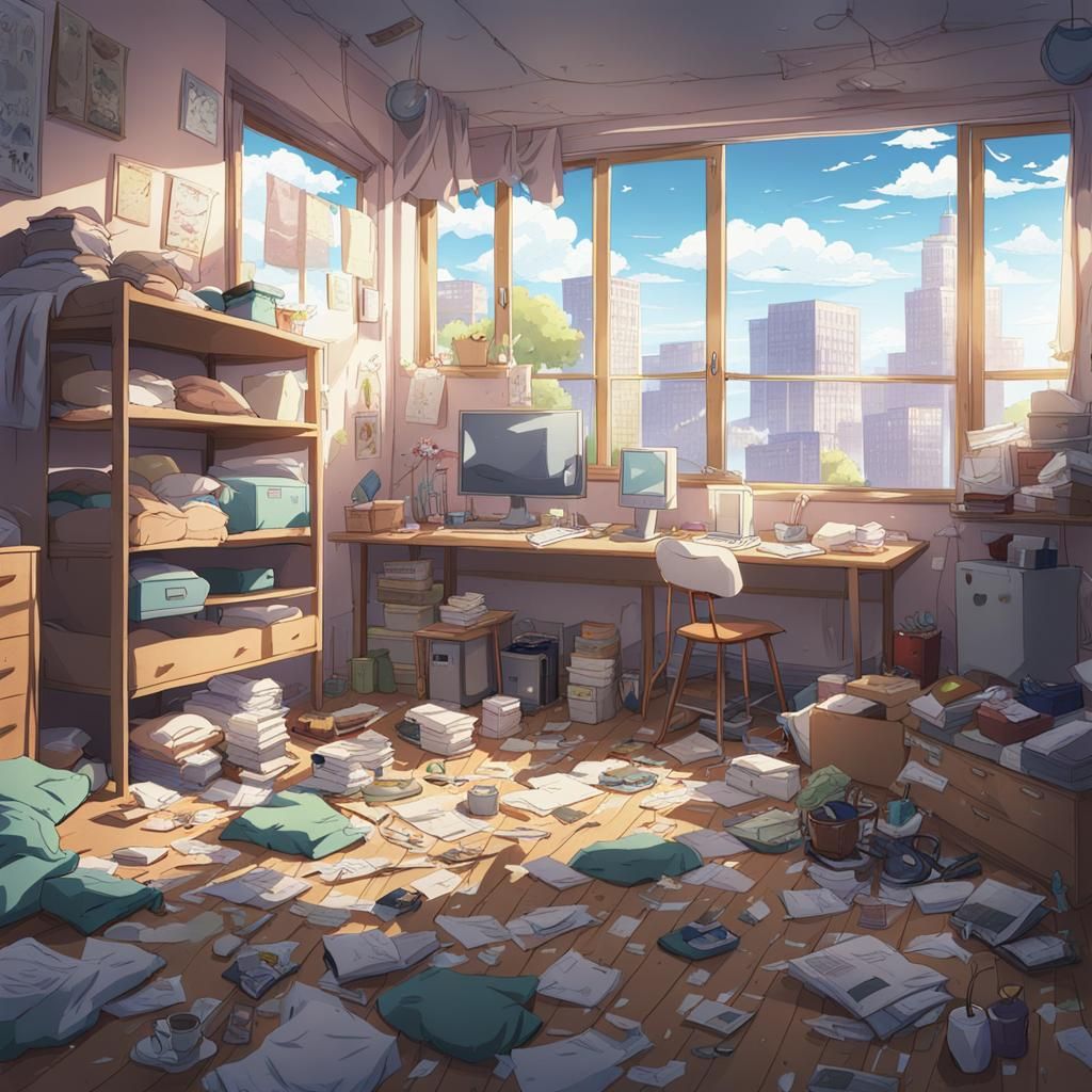 Anime Scene of an Empty Messy Room
