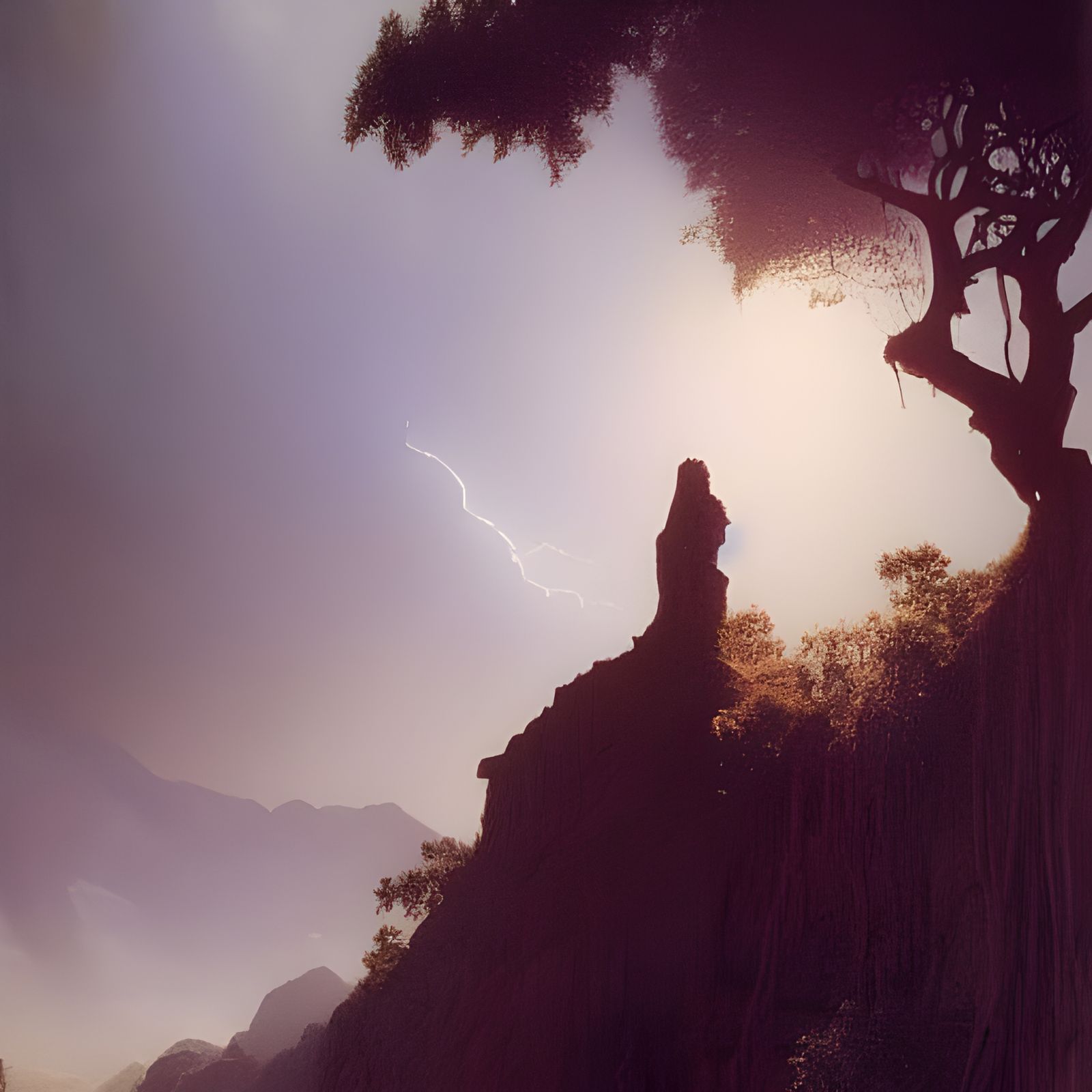 Hyperdetailed Jacaranda Tree on Cliffside Painting