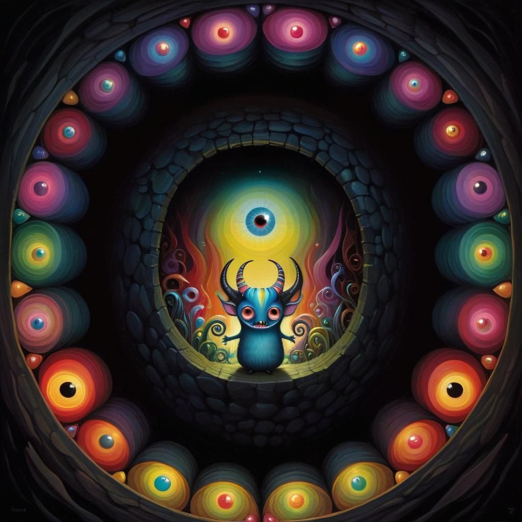 Rainbow Monster Portal in Detailed Folk Art