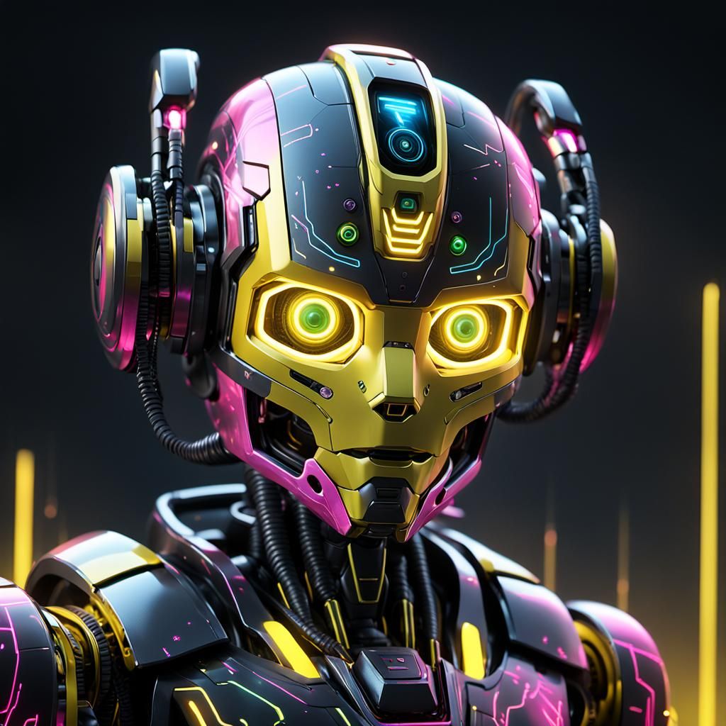 Neon Robot Accelerat in Dark Sci-Fi Landscape