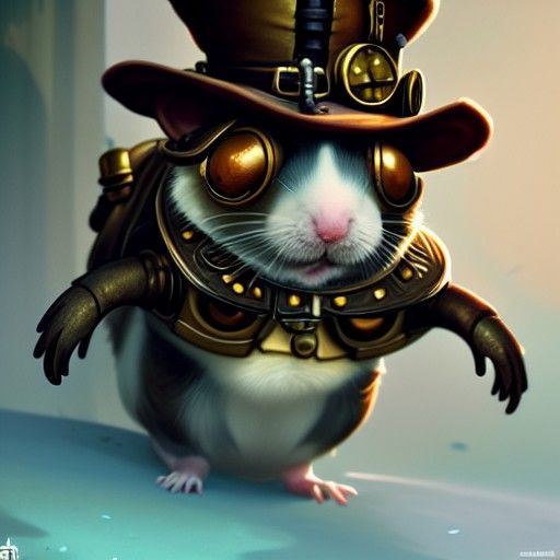 Steampunk Hamster Portrait in Garden Setting