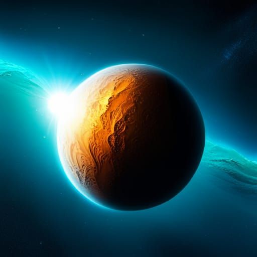 Radiant Planet with Glowing Aura in Nebula