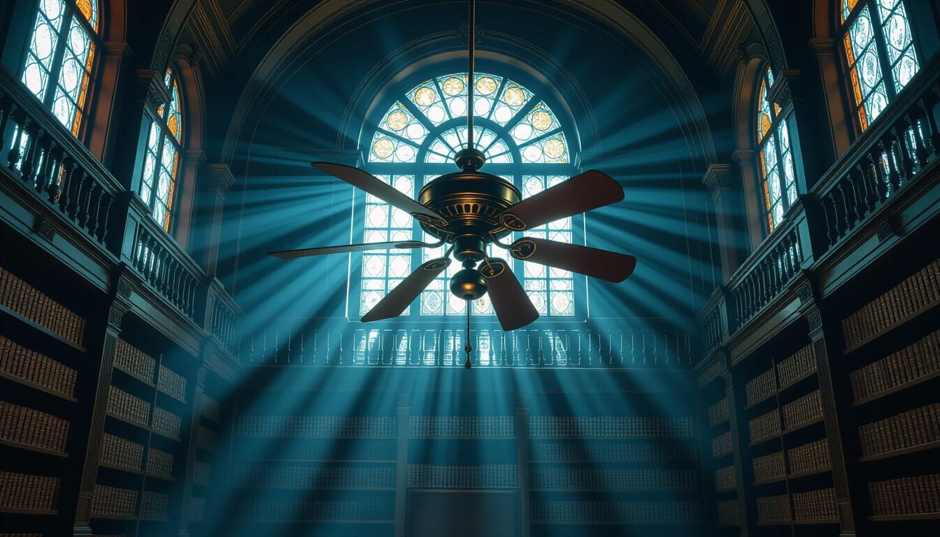 Steampunk Fan in Moonlit Library Concept Art