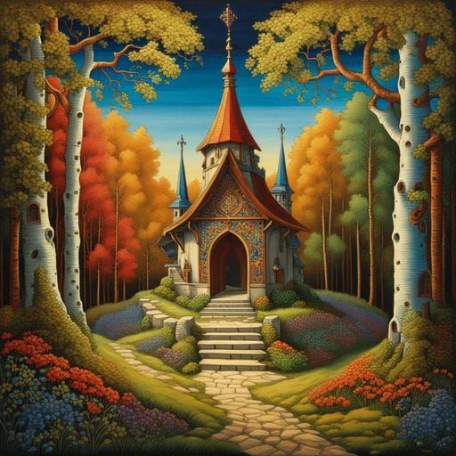 Medieval Shrine at Pilgrimage End in Ludwig Richter Style