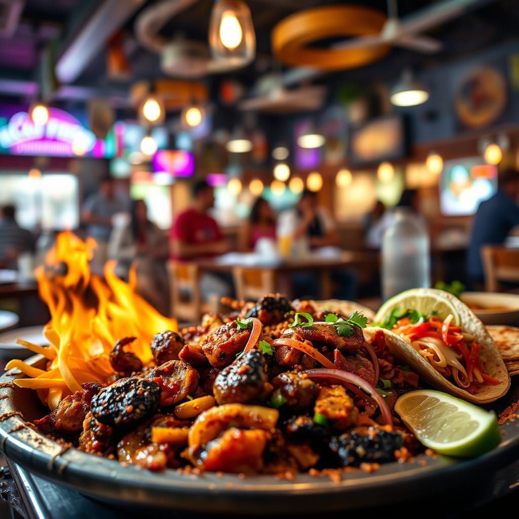 Vibrant Mexican Dish in Lively Restaurant, Professional Phot...