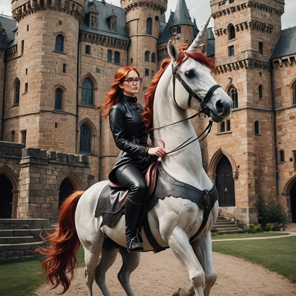 Girl Rides Unicorn to Castle