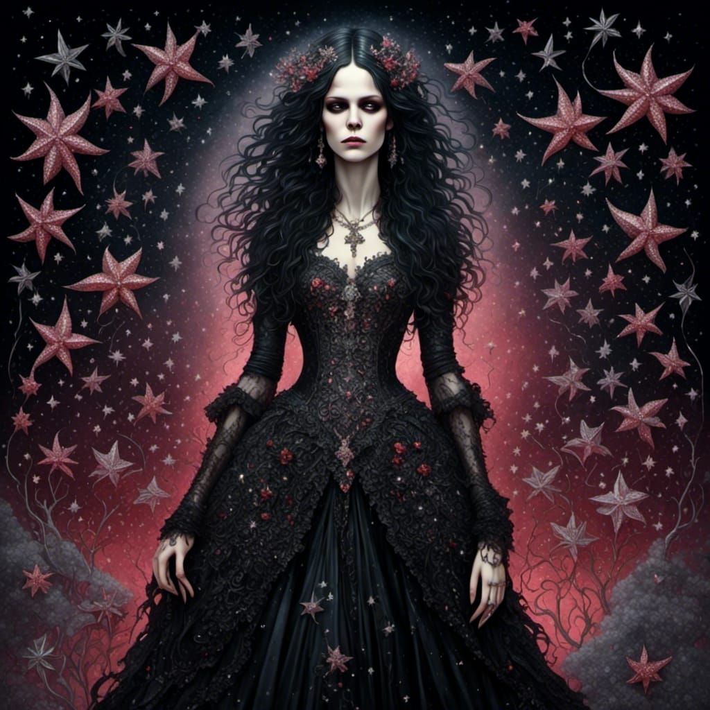 Midnight Beach Stroll in Gothic Glamour Style