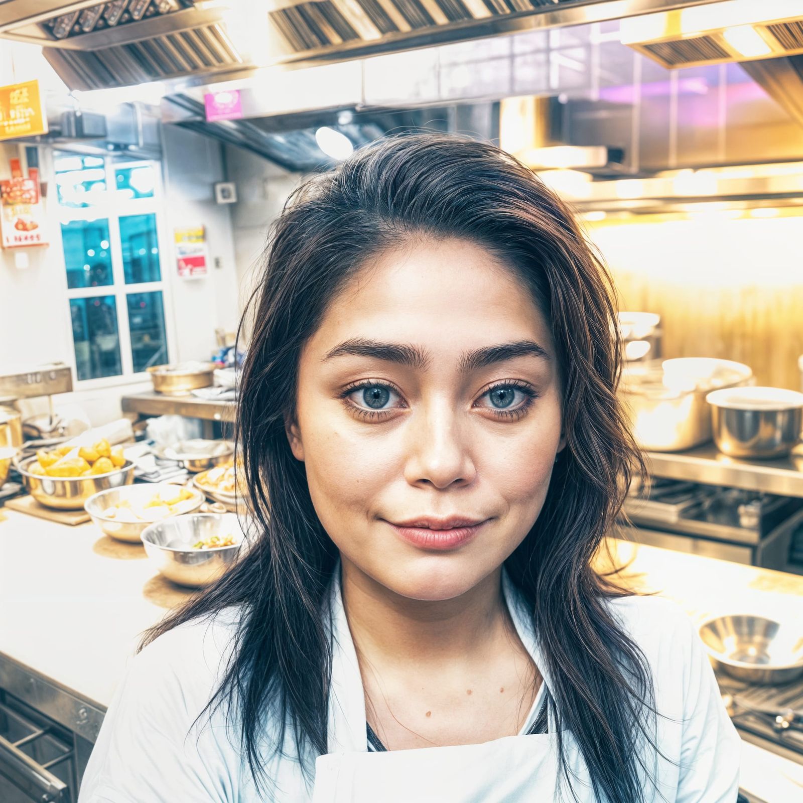 Chef Portrait in Restaurant Kitchen with Neon Lighting